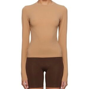 Skims Long-Sleeve Crewneck Top in Tan
